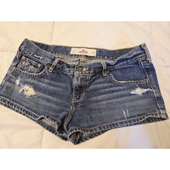 Hollister Jean SoCal Low Stretch Denim Ripped Shorts Sz 7 W 28 Festive Party Y2K - Picture 1 of 7